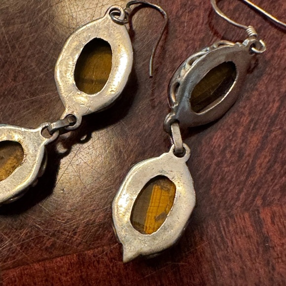 Elegant Silver and Tigers eye Stone Earrings - Picture 4 of 7